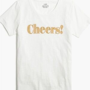 GUC size L J. Crew Factory White Tee with Gold 'Cheers!' Print. Soft, fun tee!
